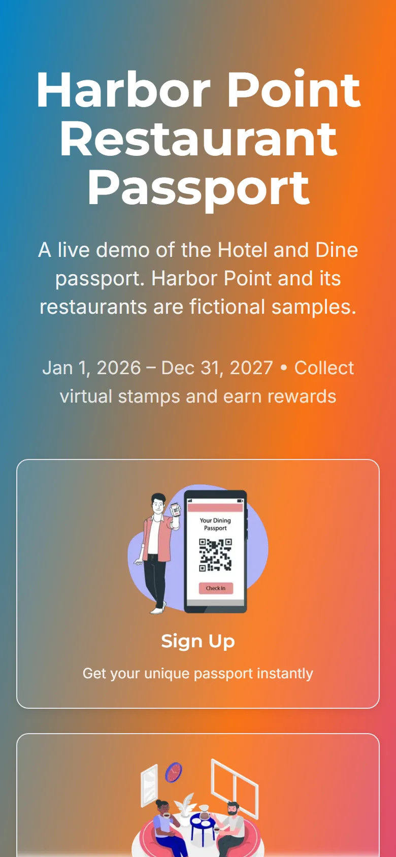 Passport home screen with program dates and sign-up steps